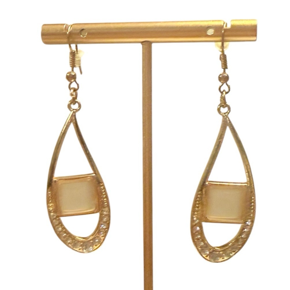 Vintage Gold and White CZ Teardrop Earrings